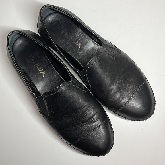 Prada Leather Espadrilles Black Round Toe Women’s Size 7.5 - Picture 7 of 16